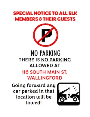 No Parking notice at 116 S Main St, Walliingford
